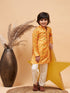 Vastramay Boy's Yellow Patola Printed Kurta And Cream Pyjama Set
