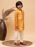Vastramay Boy's Yellow Patola Printed Kurta And Cream Pyjama Set