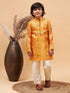 Vastramay Boy's Yellow Patola Printed Kurta And Cream Pyjama Set