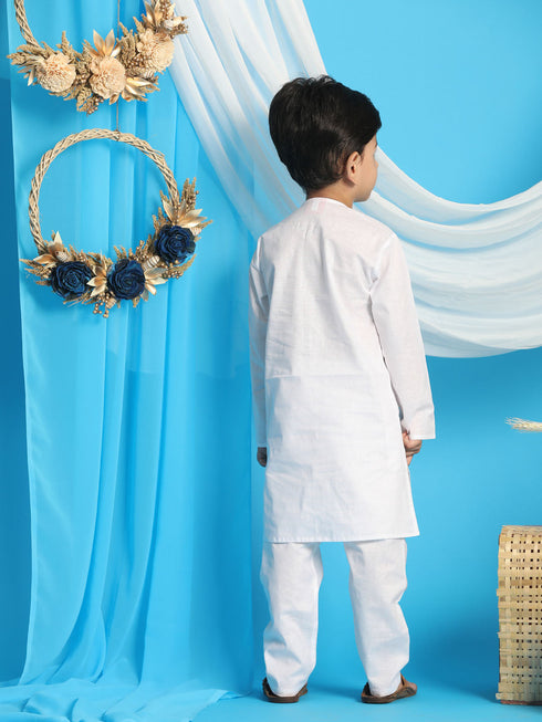 Vastramay Boys' White Kurta And White Pyjama Set