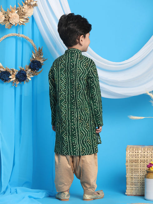 VASTRAMAY Green Bandhni Print Rayon Siblings Set