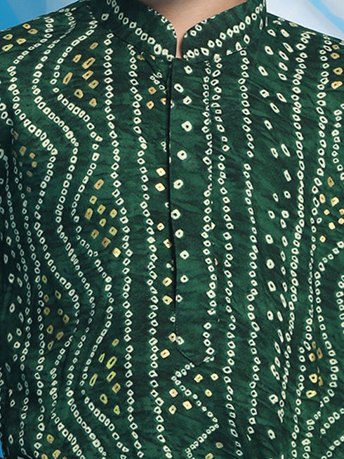 VASTRAMAY Green Bandhni Print Rayon Siblings Set