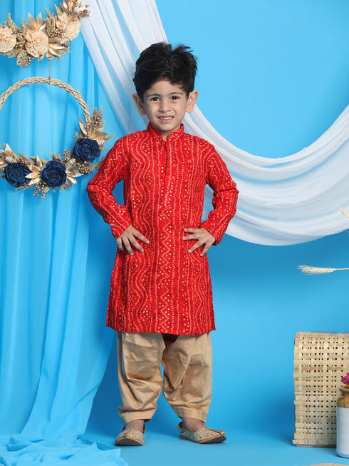 VASTRAMAY Maroon Bandhni Print Rayon Siblings Set