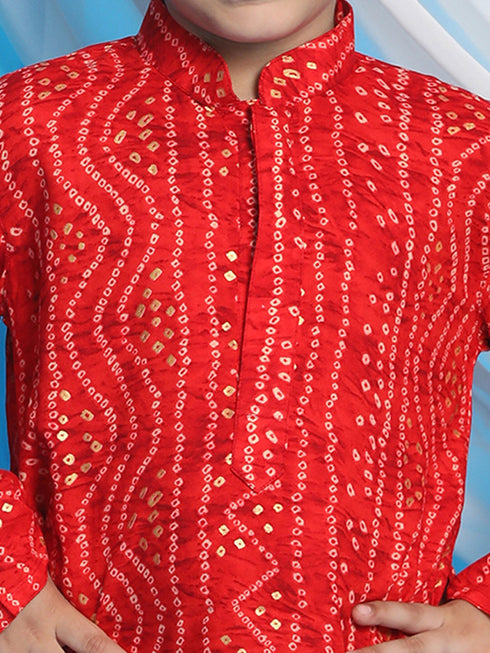 VASTRAMAY Maroon Bandhni Print Rayon Siblings Set
