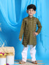 Vastramay Boys' Mint Green Jacket Style Kurta And White Pyjama Set