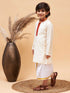 Vastramay Boys' Maroon And White Kurta With Mundu Set