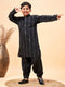Vastramay Boys Black Embroidered Vertical Mirror Work Kurta With Patiala Set