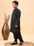Vastramay Boys Black Embroidered Vertical Mirror Work Kurta With Patiala Set