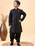 Vastramay Boys Black Embroidered Vertical Mirror Work Kurta With Patiala Set