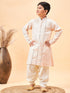 Vastramay Boys Cream Embroidered Vertical Mirror Work Kurta With Patiala Set