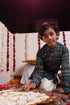 VASTRAMAY Boys' Blue Foil Printed Kurta And Cream Pyjama Set