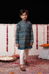 VASTRAMAY Boys' Blue Foil Printed Kurta And Cream Pyjama Set