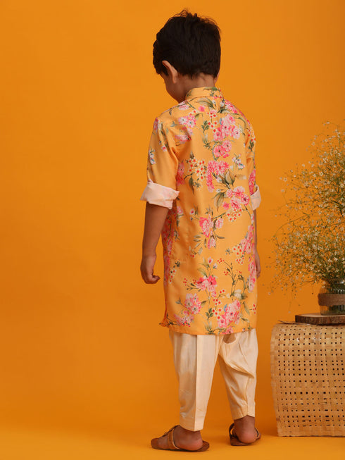 VASTRAMAY Yellow Floral Print Sibling Set
