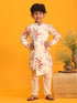 Vastramay Cream Cotton Blend Floral Print Kurta Pyjama Sibling Set