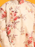 Vastramay Boy's Yellow Floral Printed Angrakha Kurta with Cream Solid Pyjama Set