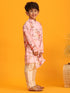 Vastramay Boy's Pink Floral Printed Angrakha Kurta with Cream Solid Pyjama Set