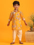 Vastramay Boy's Yellow Floral Printed Kurta with Cream Solid Pyjama Set