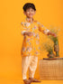 Vastramay Boy's Yellow Floral Printed Kurta with Cream Solid Pyjama Set