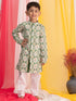 VASTRAMAY Green Ikkat Print Cotton Kurta Pyjama Sibling Set
