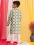 Vastramay Boy's Green Ikkat Print Front Open Kurta with Pyjama Set
