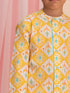 VASTRAMAY Yellow Ikkat Print Cotton Kurta Pyjama Sibling Set