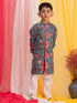 Vastramay Boy's Blue Floral Print Front Open Kurta with Pyjama Set