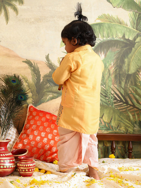VASTRAMAY SISHU Boys' Yellow Krishna Kurta And Dhoti Set