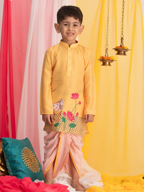 Vastramay Boys' Yellow Krishna Kurta And Dhoti Set