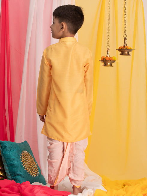 Vastramay Boys' Yellow Krishna Kurta And Dhoti Set
