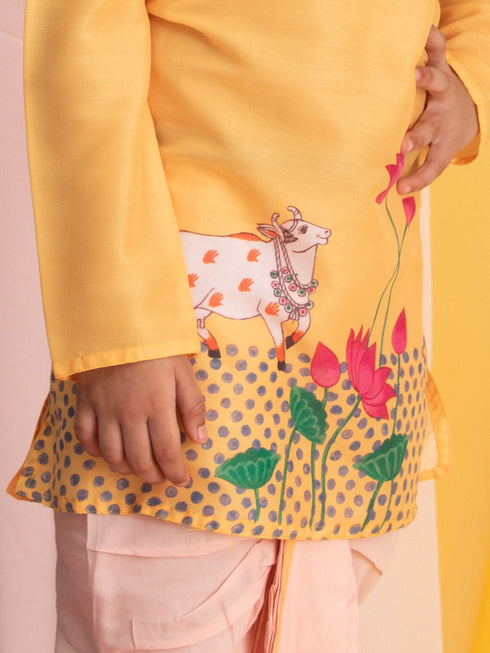 Vastramay Boys' Yellow Krishna Kurta And Dhoti Set