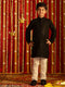 Vastramay Boys' Black And White Schiffli Kurta Pyjama Set