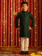 Vastramay Boys' Green And White Schiffli Kurta Pyjama Set