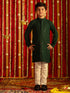 Vastramay Boys' Green And White Schiffli Kurta Pyjama Set