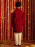 Vastramay Boys' Maroon And White Schiffli Kurta Pyjama Set