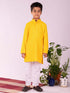 Vastramay Boys' Yellow And White Schiffli Kurta Pyjama Set