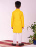 Vastramay Boys' Yellow And White Schiffli Kurta Pyjama Set