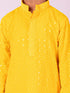 Vastramay Boys' Yellow And White Schiffli Kurta Pyjama Set