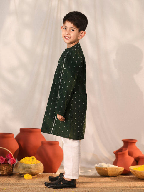 Vastramay Boy's Bottle Green Kurta Pyjama Set