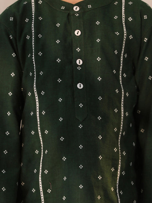 Vastramay Boy's Bottle Green Kurta Pyjama Set