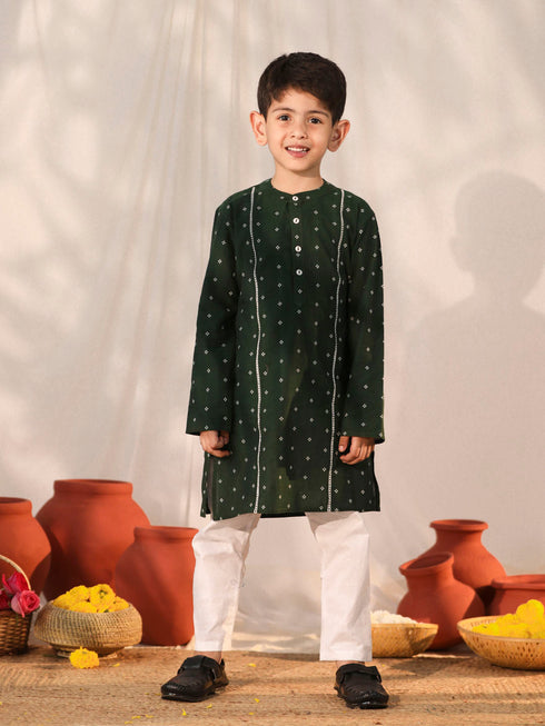 Vastramay Boy's Bottle Green Kurta Pyjama Set