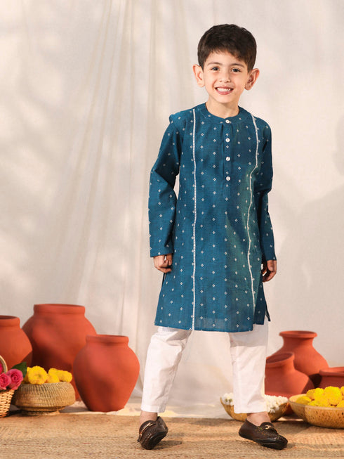 Vastramay Boy's Turquoise Kurta Pyjama Set