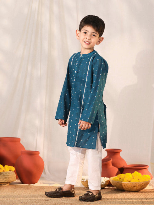 Vastramay Boy's Turquoise Kurta Pyjama Set