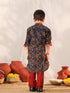 Vastramay Boy's Navy Blue Kurta Pyjama Set