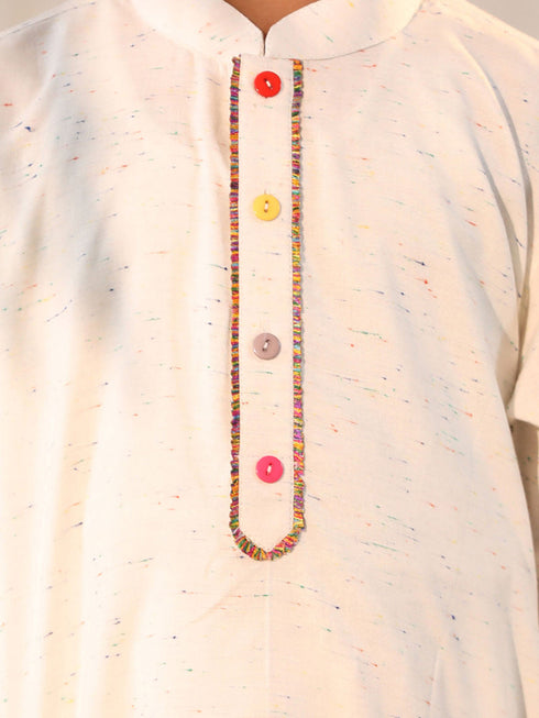 Vastramay Boys' Cream Holi Special Kurta Pyjama Set