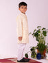 Vastramay Boys Yellow Chikankari Worked Cotton Kurta Pyjama Set