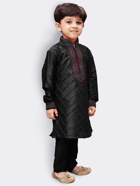 JBN CREATION Boys' Black Cotton Silk Kurta and Pyjama Set