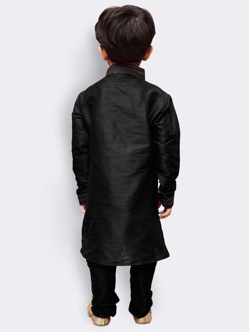 JBN CREATION Boys' Black Cotton Silk Kurta and Pyjama Set