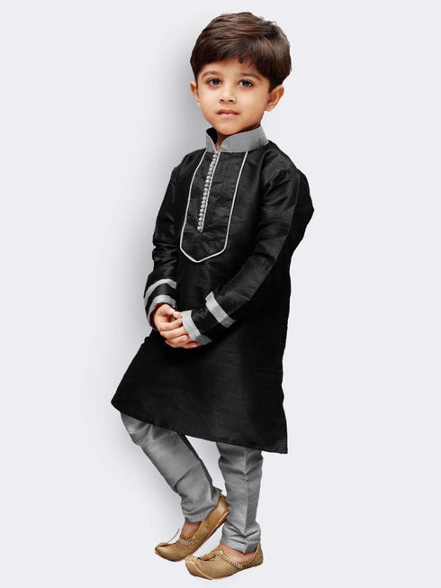 JBN CREATION Boys' Black Cotton Silk Kurta and Pyjama Set