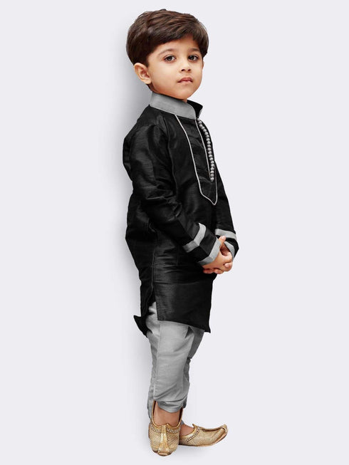 JBN CREATION Boys' Black Cotton Silk Kurta and Pyjama Set