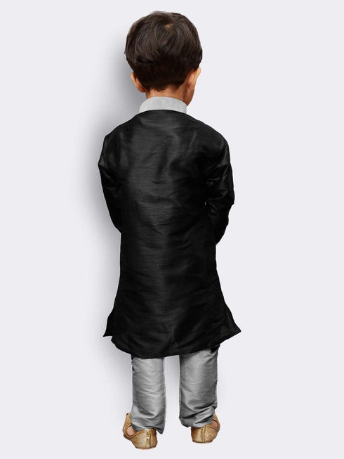 JBN CREATION Boys' Black Cotton Silk Kurta and Pyjama Set